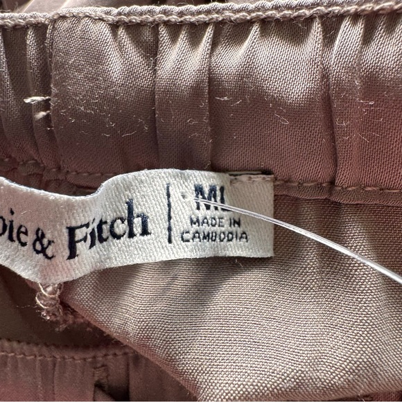 Abercrombie & Fitch Brown Tan Satin Pants Wide Leg Drawstring Sz Med LONG - Picture 10 of 12